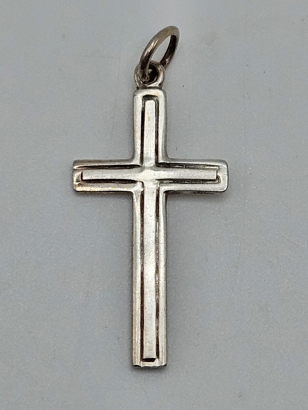 VINTAGE Sterling Silver 925 Grooved Simple Cross Pendant Unisex 1.5" Religious